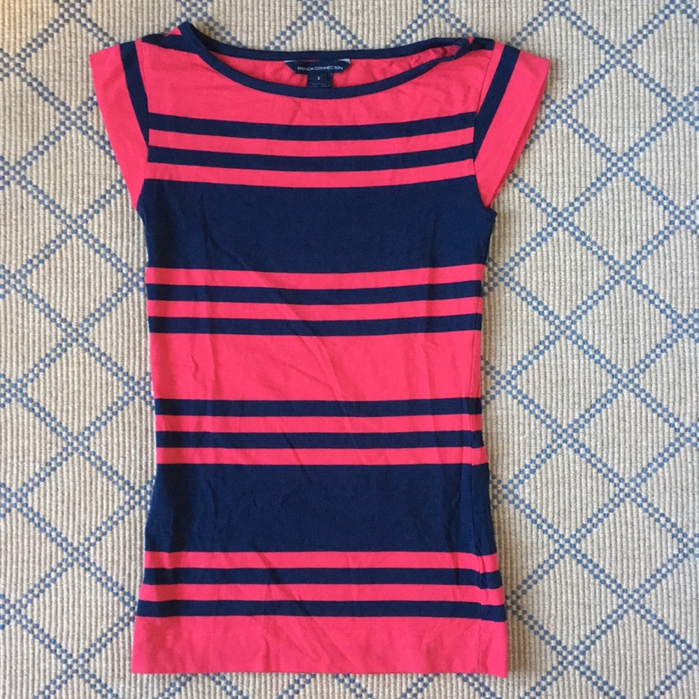 Striped cap sleeve tee red/navy French Connection